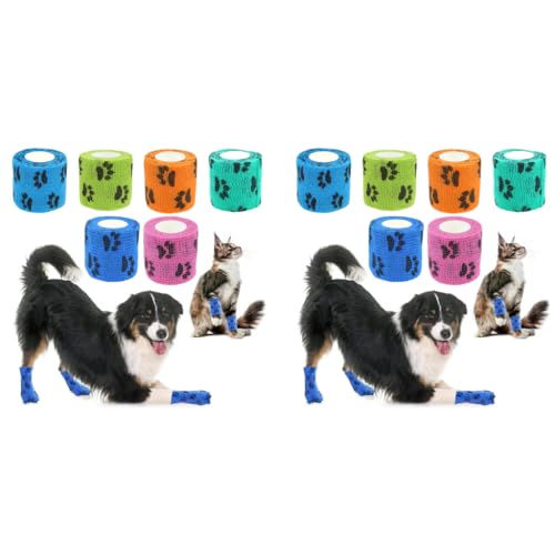 Qpets® 6PCS Dog Bandages for Walk Self-Adhesive Pet with Cute Paw Print Design Waterproof Non-Woven Cat Injury Recovery Wrap Lick-Proof Breathable 7.5x5.4cm Total Length 4.5M Qpets® 6PCS Dog Bandages for Walk Self-Adhesive Pet with Cute Paw Print Design Waterproof Non-Woven Cat Injury Recovery Wrap Lick-Proof Breathable 7.5x5.4cm Total Length 4.5M